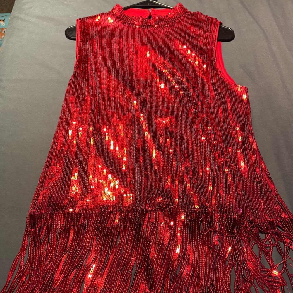 New York and Company red sequin and fringe top size M